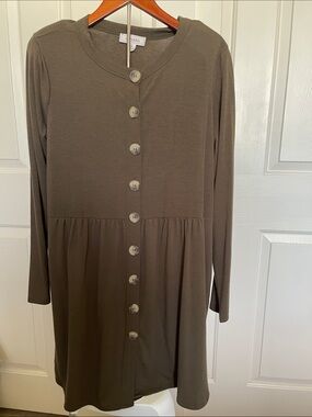 Zenana Outfitters Olive Button-Front Long Sleeve Dress